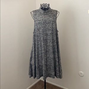 Woven print high-neck swing dress